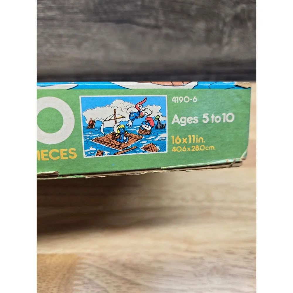 Vintage MB Smurfs Jigsaw Puzzle 100 Pieces Raft Scene 4190-6 1980s Peyo